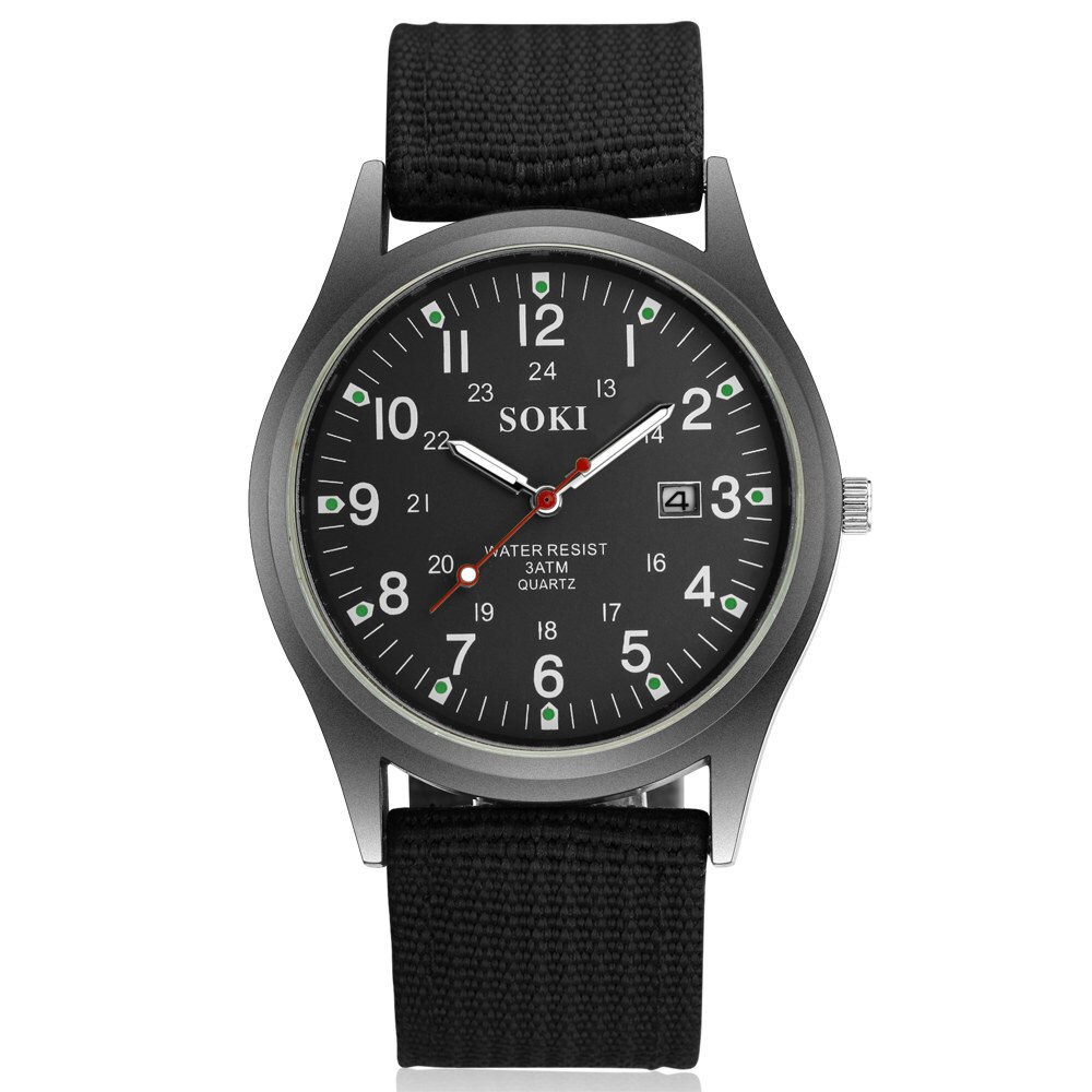militär Armee herren Datum Leinwand Band Edelstahl Sport Quarz Armbanduhr Männer Uhr Wasserdicht Relogio Masculino: schwarz