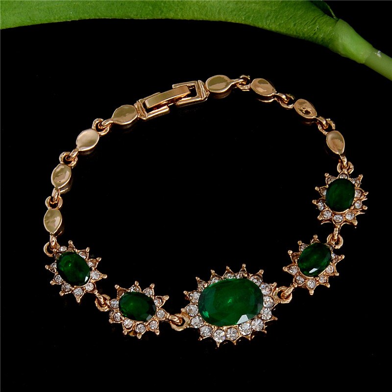 SHUANGR Gold Farbe 5 Farben CZ Stein Zirkonia Blume Armbänder & Bnagles Schmuck Für Frauen pulseira masculina: Green