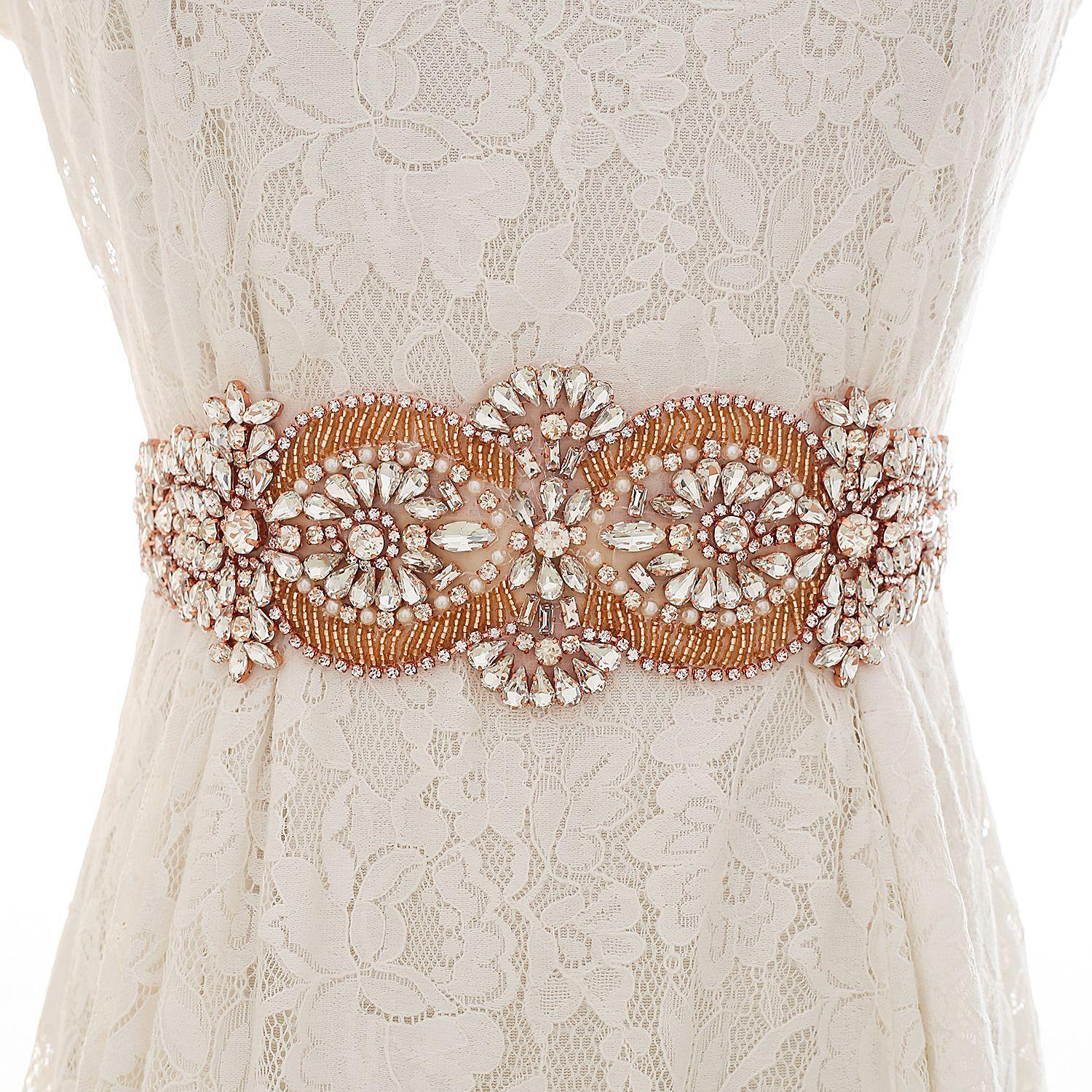 UJEDFHV Bruids Riem Bruids Bruiloft Zilveren Strass Applique Riem Rose