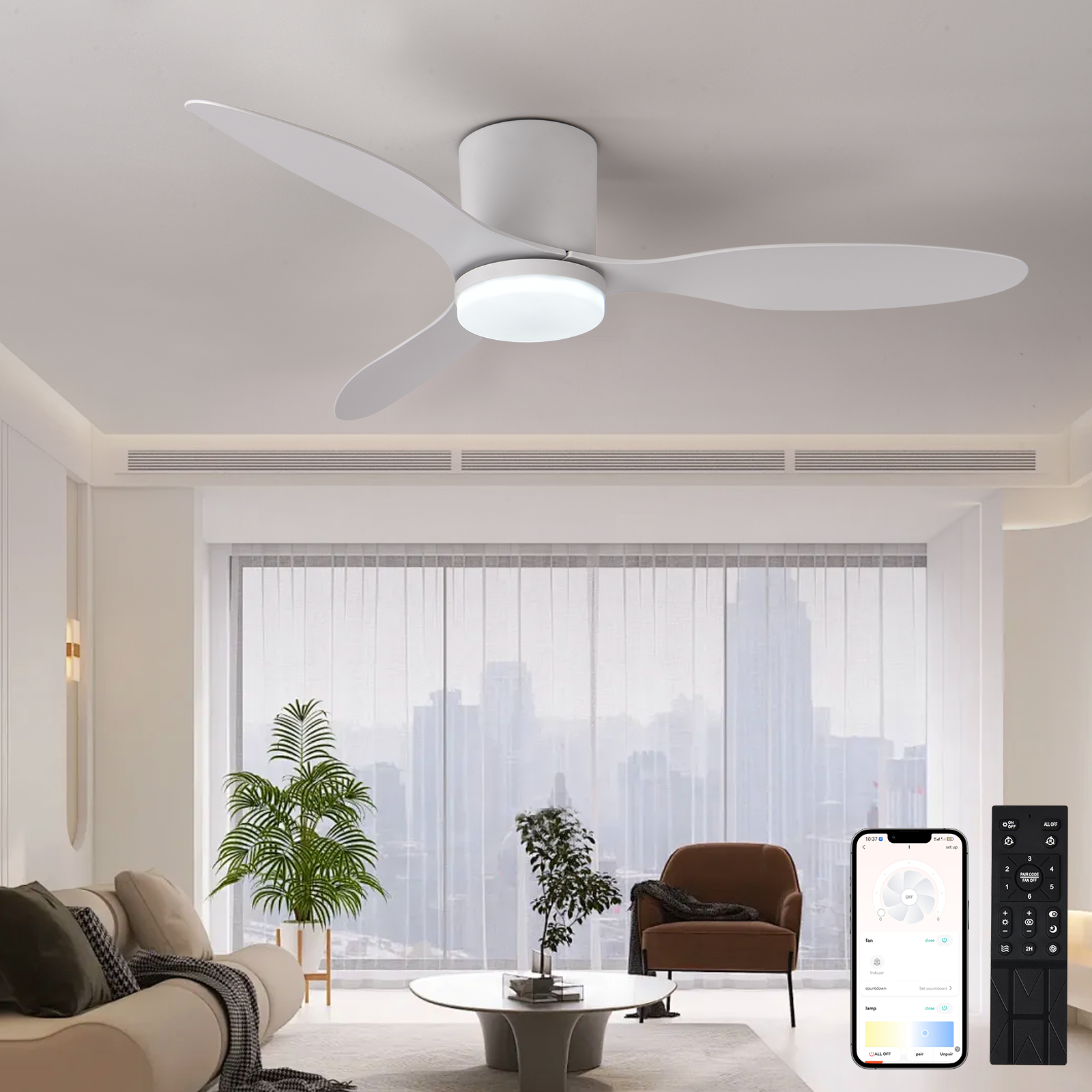 Moderne led-loftventilatorlampe til værelsesdekoration, lavtliggende gulv, dekorativ lampe, energibesparende lampe med ventilator i soveværelse og stue