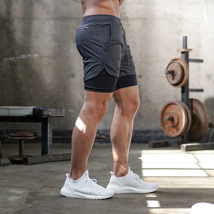 Short de Fitness Double couche pour hommes, short de sport 2 en 1, séchage rapide, entraînement, Jogging, Double pont, été
