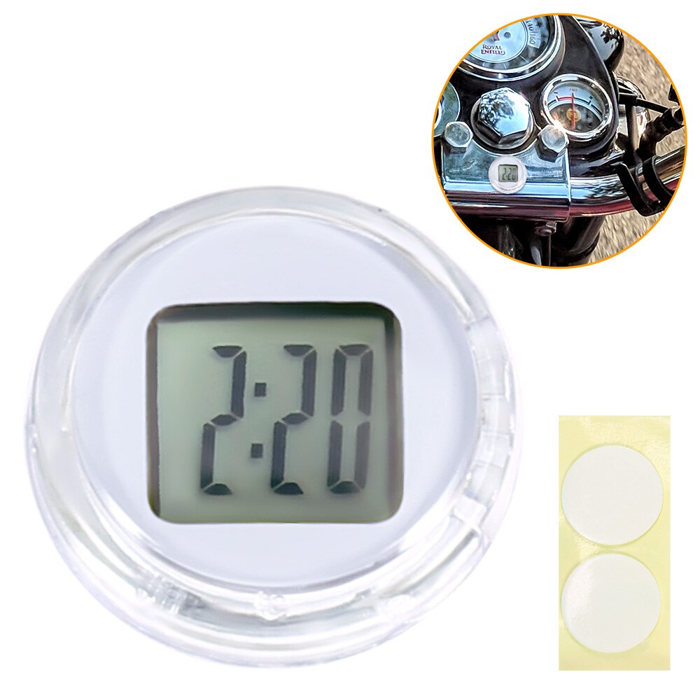 Mini Precision Motorcycle Clock Waterproof Compact Motorcycle Mount Adhesive Watch Moto Digital Clock With Stopwatch: white