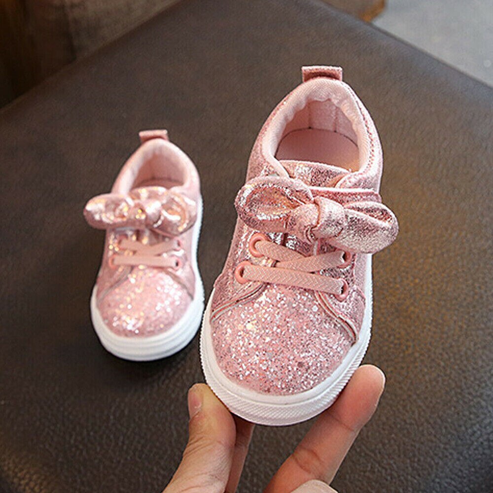 Cute Girls Casual Shoes Sneakers Toddler Baby Girls Bow Sequin Crib Trend Casual Shoes Kids Children Anti Slip Pink Dress Shoes: Pink / 24