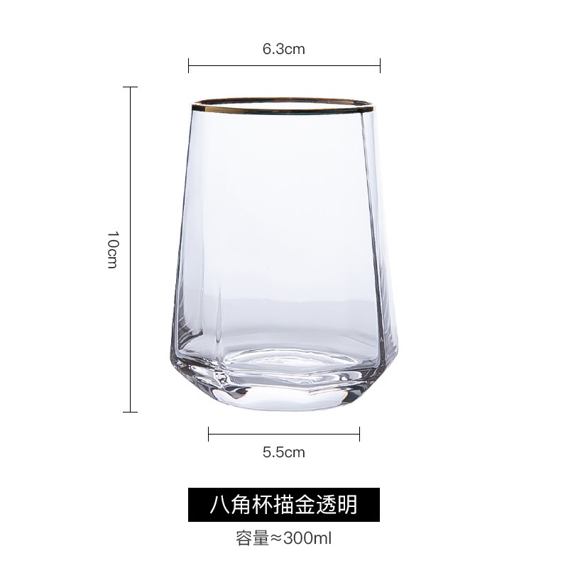 Diamond Glass Mugs Whisky Glass Geometric Octagonal Wine Glass Drinking Glasses Coffee Mugs Juice Cup Beer Glass: White-gold rim