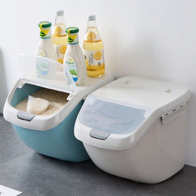 lazy life Plastic 6/10/15Kg Rice Grain Storage Box Automatic flip Sealed Moisture-proof Storage Container Mildew Anti-Oxidation