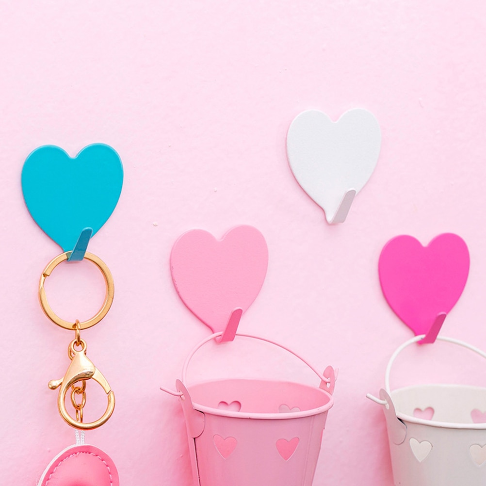 Gancho de pared para puerta de habitación de niños, adhesivo romántico en forma de corazón de hierro, limpieza de cocina, 4 Uds.