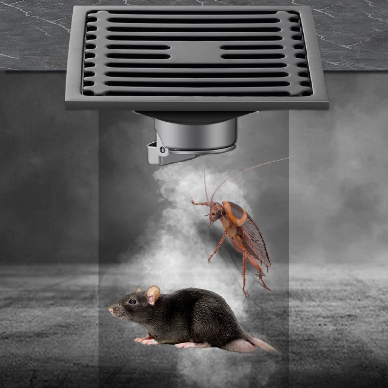 1pc brusegulvafløb i rustfrit stål, firkantet gulvafløbssi, aftageligt lugtabsorberende afløb med filterkerne, badeværelsesbeslag