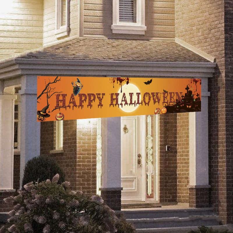 Outdoor Halloween Banner Pull Flag Decorations Celebrate Foldable Hanging Decor Porch Background Signs Party Supplies