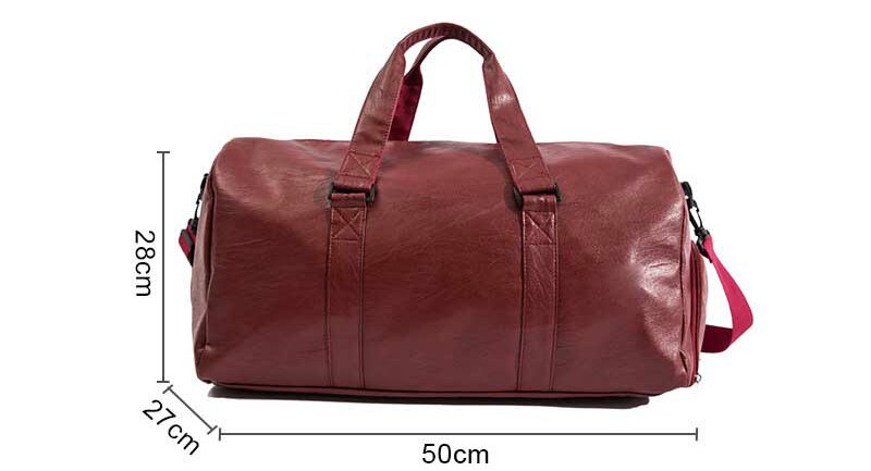 Men Travel Bag Large Duffle Independent Shoes Storage Big Fitness PU Leather Women Handbag Bags Luggage Shoulder Bag: Red large