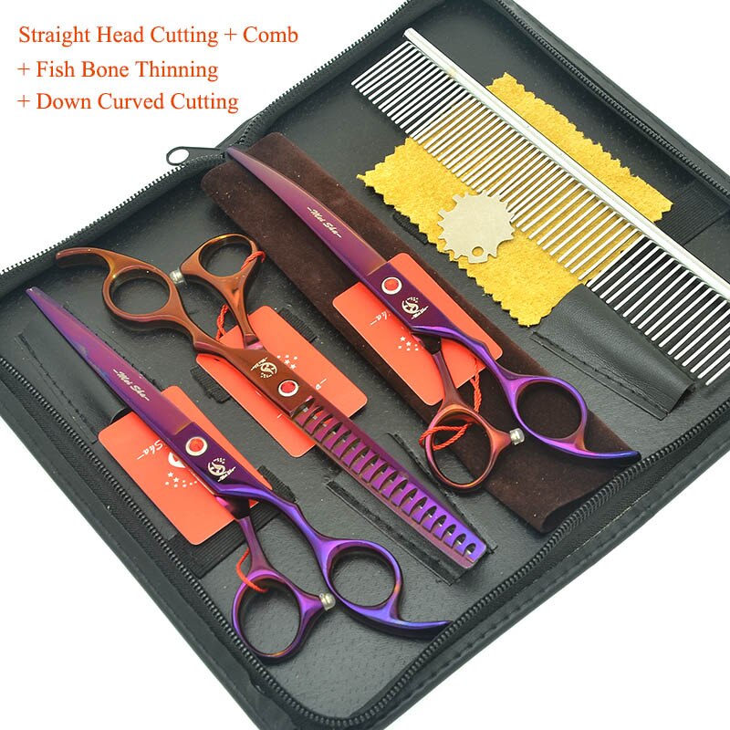 Meisha 7" Pet Scissors Set Dogs Grooming Cutting Shears Thinning Clippers Curved Tijeras with Forceps Puppy Beauty Tools HB0234: HB0238 with bag