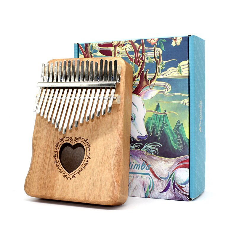 Kalimba 17 key Thumb Piano Wood Mahogany Mbira Body Musical Instruments Kalimba Piano with Accessories: Love-Khaki