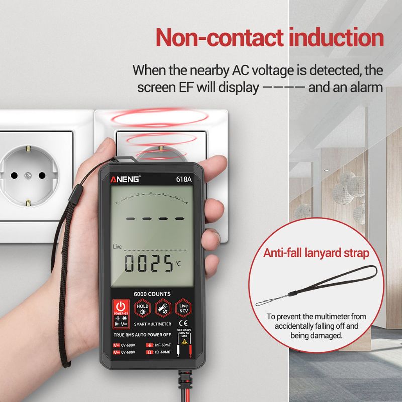 618A Digital Multimeter Smart Touch DC Analog True RMS Auto/Manual Tester Transistor Testers Meter