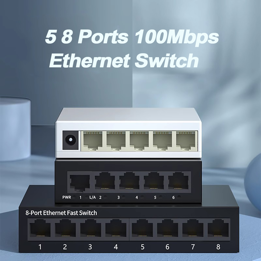 EU PLUG 5/8 Port 10/100Mbps Network Switches Mini Ethernet Fast Network Switch Splitter For Home Office