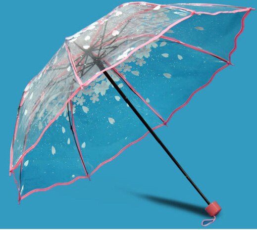 Gennemsigtig plast pvc sommerfugl rose blomst solrig regnfuld paraply tre foldende paraply