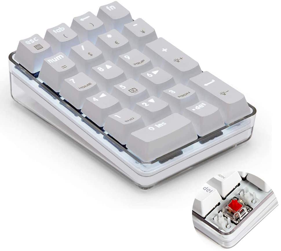 Digitalt tastatur nummertastatur mekanisk usb kablet numerisk tastatur med hvidt baggrundsbelyst 21- tastatur numpad til bærbar computer skrivebordstastatur