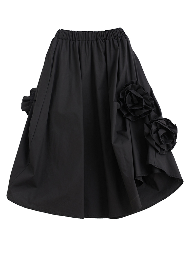 Sommer sort vintage højtaljet nederdel kvinder uregelmæssig splejset blomsterprint plus size løse afslappede midi nederdele tøj: Default Title
