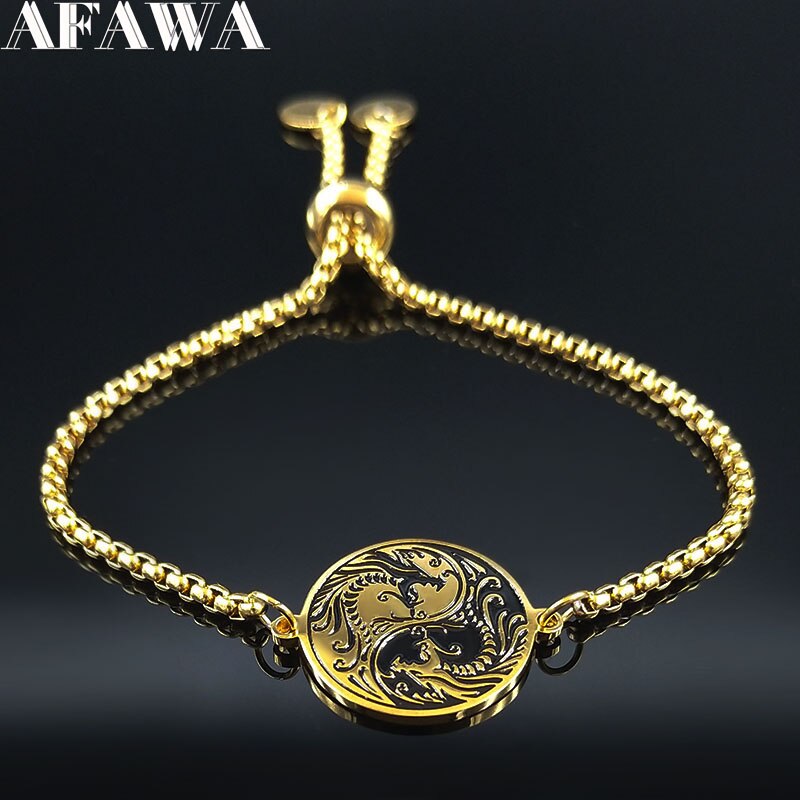 Mode Yin En Yang Roddels Dragon Rvs Armbanden Voor Vrouwen Armband Goud Kleur Sieraden Pulseras Mujer B18510