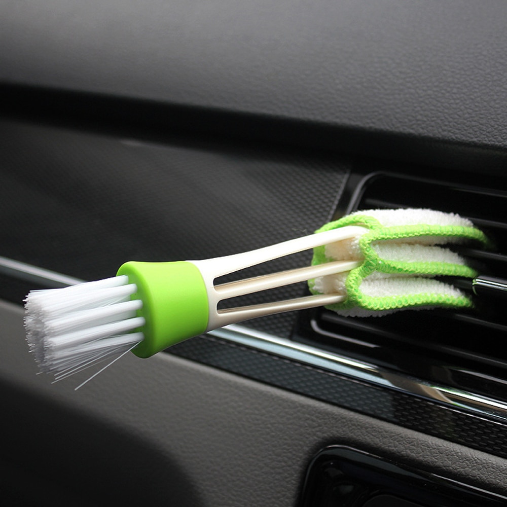 2 in 1 Groen Auto airco Uitlaat Dirt Duster Cleaner Brush Vent Jaloezieën Reinigingsborstel auto accessoires