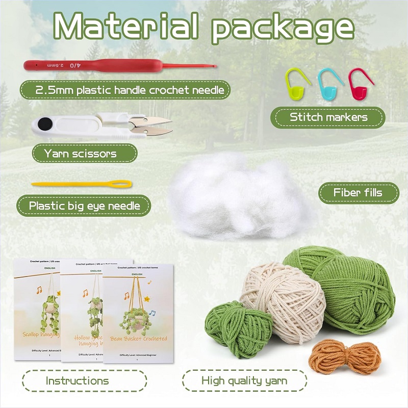 Buddur pendurado vasos de plantas crochê tricô kit com fio de algodão instruções para iniciante diy material não-acabado