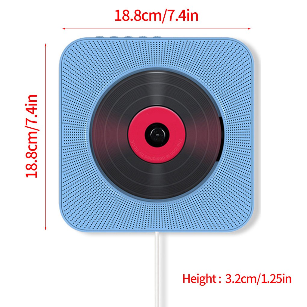 CD Player Wall-mounted Bluetooth Portable Wireless Home Audio Boombox with Remote Control FM Radio Built-in HiFi Speakers USB: blue