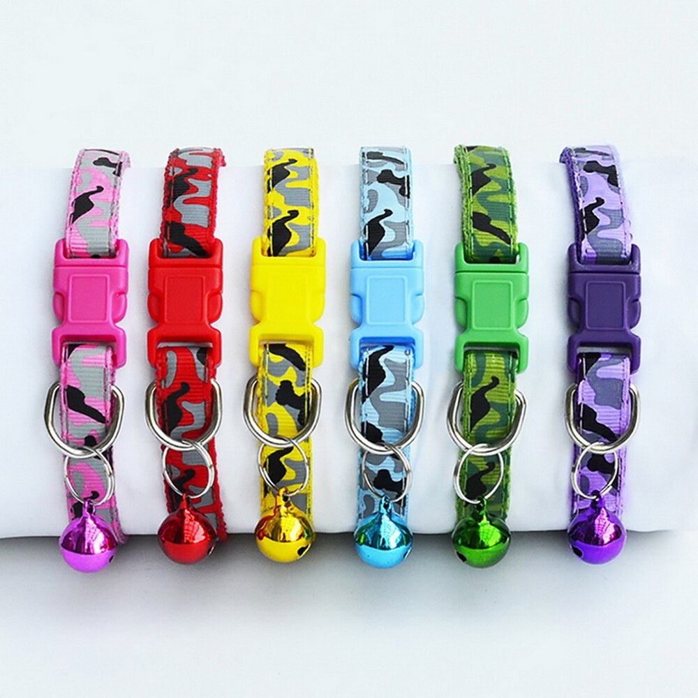 1pc gato cachorro colar com sino camuflagem impressão pescoço cinta poliéster fivela ajustável gatinho filhote de cachorro pet trela acessórios animais
