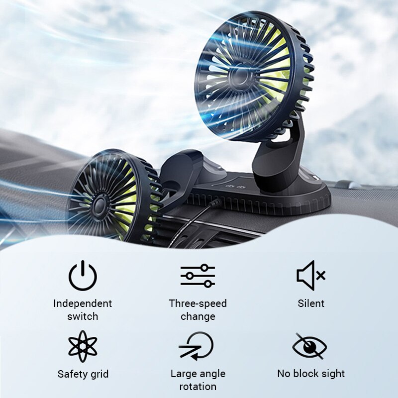 Ventilador de coche USB de 12V-24V para salpicadero, ventiladores de circulación de aire ABS de tres velocidades, ventilador de enfriamiento de verano, Ventilador de alto flujo de aire en accesorios de verano