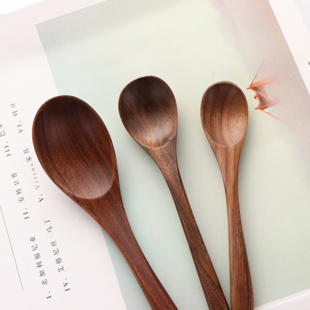 1PC de madera de nogal negro utensilios de cocina arroz pala cuchara de cucharas de café postres condimento cariño cucharadas de té vajilla Natural cubiertos