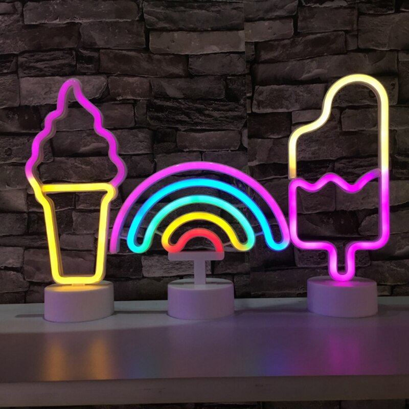 Neon Christmas Tree LED Xmas Home Decor Neon Sign Lamp Rainbow Flamingo Table Bedside Light USB / Battery Power