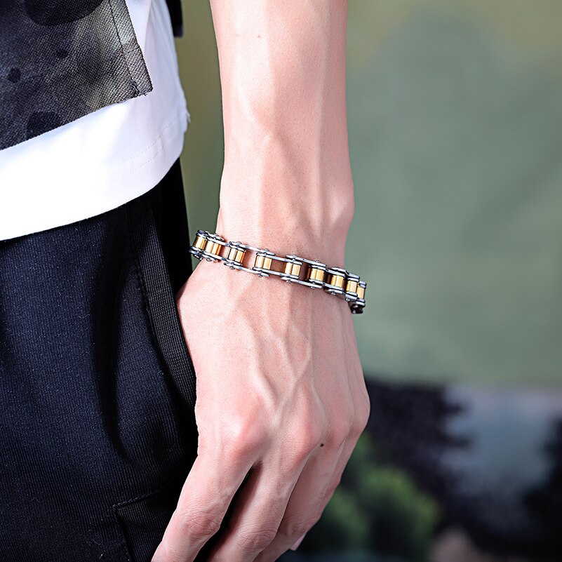 Trustylan Hiphop Punk Rock Fiets Ketting Armband Mannen Black Golden Rvs Heren Armbanden Armbanden Beste Vrienden Sieraden