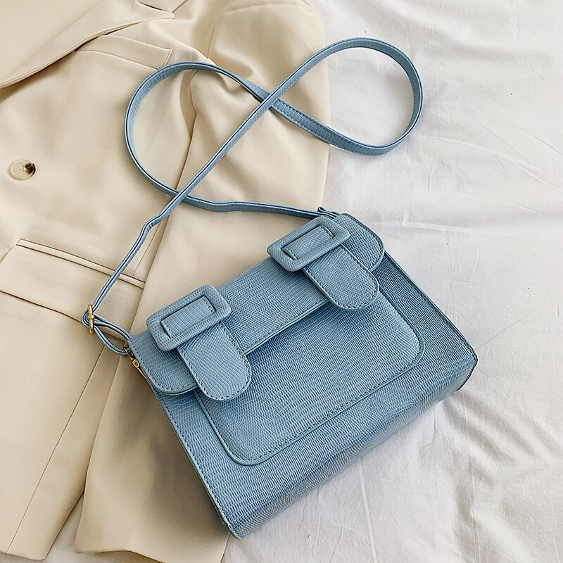 Krokodillemønster firkantet crossbody-veske høy pu-lær dameveske reise skulder messenger bag: Blå
