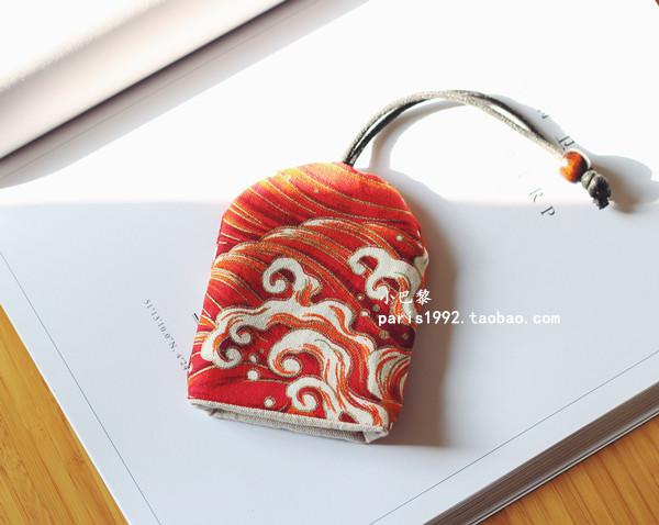 Handgemaakte vrouwen canvas trekkoord Sleutelhouder autosleutel protector Meisje Leuke key case Auto Sleutelhouder: Red gold wave