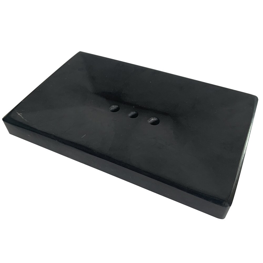 Porte-savon en marbre naturel brillant lisse/porte-éponge de maquillage avec trou de vidange: Black