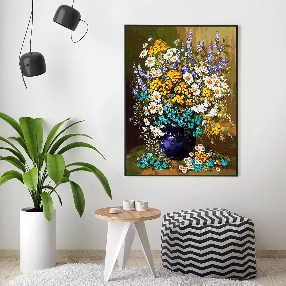 HUACAN DIY Oil Painting By Numbers Flowers In Vase HandPainted Kits Drawing Canvas Pictures By Numbers Landscape Home Decor