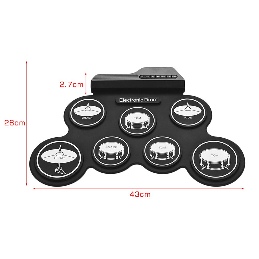 Portable Electronic Drum Digital USB 7 Pads Roll up Drum Set Silicone Electric Drum Pad Kit With DrumSticks Foot Pedal