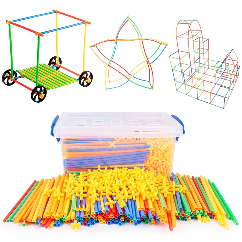 4D DIY Straw Building Blocks Plastic Stitching Inserted Construction Assembled Blocks Bricks Educational Toys for Children