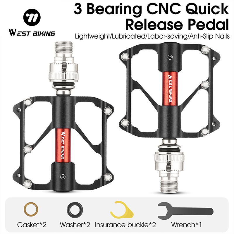 Pedales de bicicleta WEST BIKING, pedales de bicicleta de liberación rápida con 3 rodamientos, pedales de bicicleta de carretera MTB de aluminio ultraligeros antideslizantes, piezas bmx