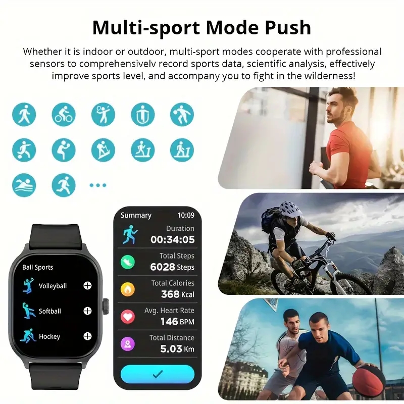 Smart Watch para homens e mulheres, mostrador personalizado, relógios de aço, rastreador de fitness esportivo, frequência cardíaca, smartwatch para Android e iOS, novo