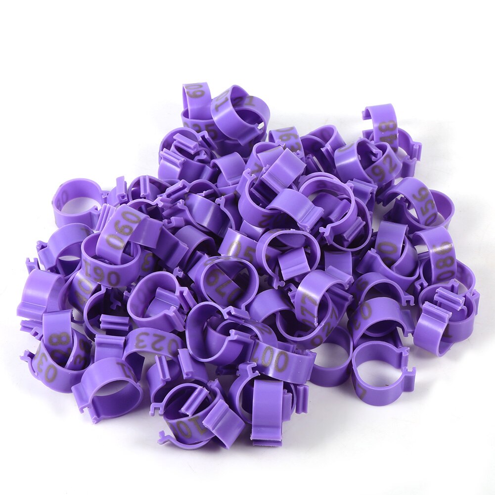300pcs Inner Diameter 16mm 20mm Clip On Leg Band Rings Chickens Ducks Hens Poultry Pigeon Carry Ring With Text Parrot Leg Rings: Purple / 16mm