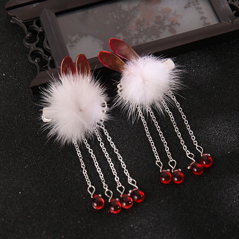 Niedliche haarspangen für mädchen, hanfu winter pompon blau rot haarnadel 2022 jahre