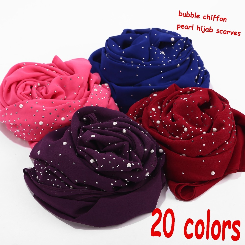 Perle Schal Blasen Chiffon Schal Mit diamant Nieten schal schlicht hijab schals wickelt einfarbig moslemisches hijab schal 1 pc