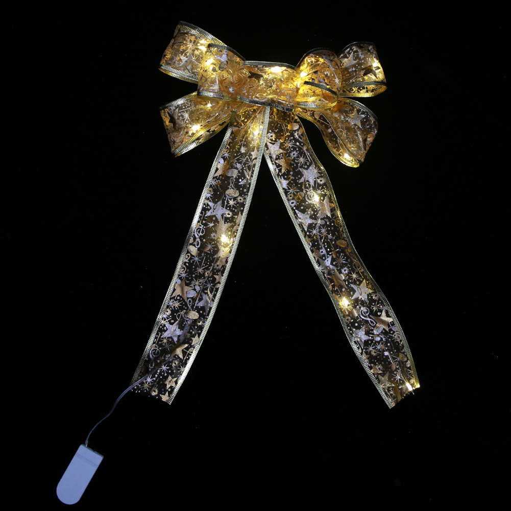 Nœud papillon de noël imprimé brillant avec lumières LED, ornements d&#39;arbre de noël, nœuds de ruban, de noël, décoration nouvel an: 3