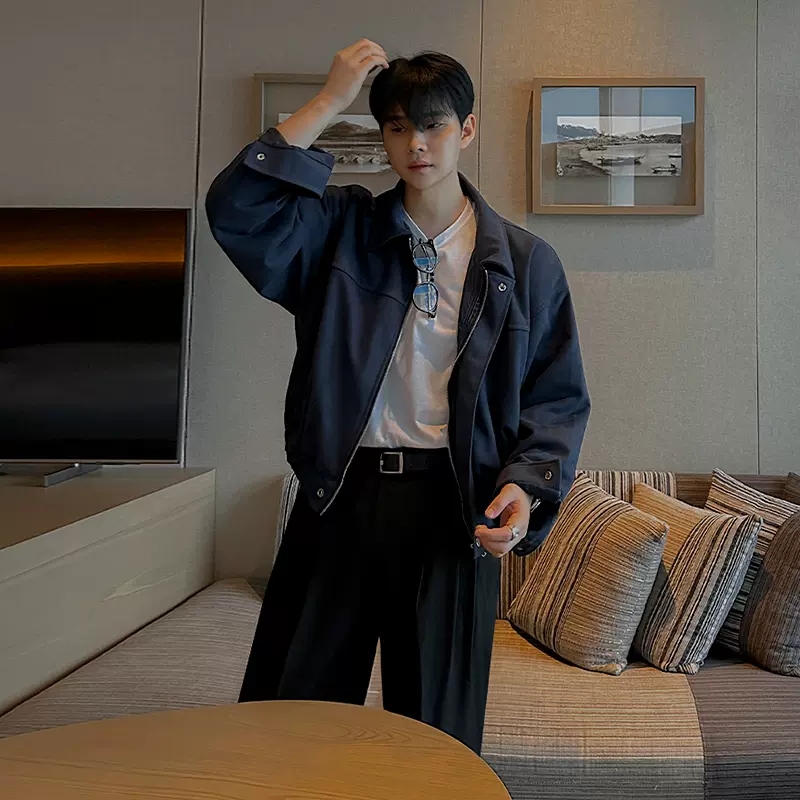 Mauroicardi-Chaqueta ligera azul para hombre, chaqueta de manga larga con cremallera, holgada, informal, Simple, estilo coreano, a la , primavera y otoño, 2024: S / Azul