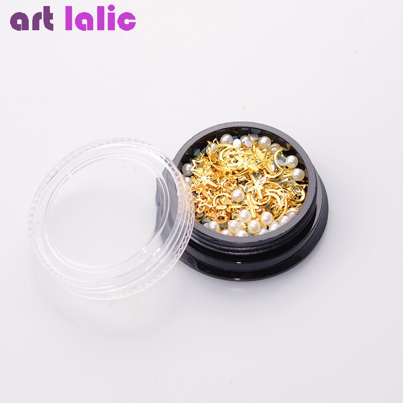 Mélange de rivets à ongles dorés, étoile, lune, strass, Punk, bijoux à ongles argent 3D, décoration pour manucure