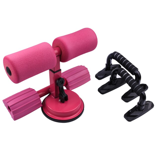 Sit Up Assistant With Push up stand Jump Rope Abdominal Sit Up Bar Fitness Sit Ups Exercise Equipment Portable Suction Home Gym: Red2