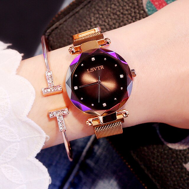 Luxe Rose Gold Vrouwen Horloges Mode Diamant Dames Sterrenhemel Magneet Horloge Waterdicht Vrouwelijke Horloge Voor Klok: Goud