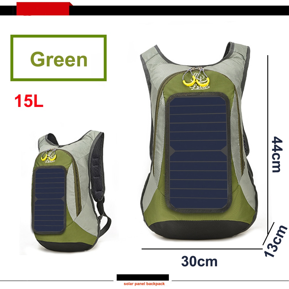 Xinpuguang 6W 6V USB Panel Solar mochila Banco de energía de batería cargador para Smartphone al aire libre Camping escalada de viajes de senderismo: green 15L