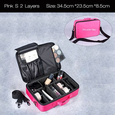 Women Brand Cosmetic Bag Travel Makeup Organizer Make Up Box Cosmetics Pouch Bags Beauty Case For Makeup Artist: Pink  S  2   Layers