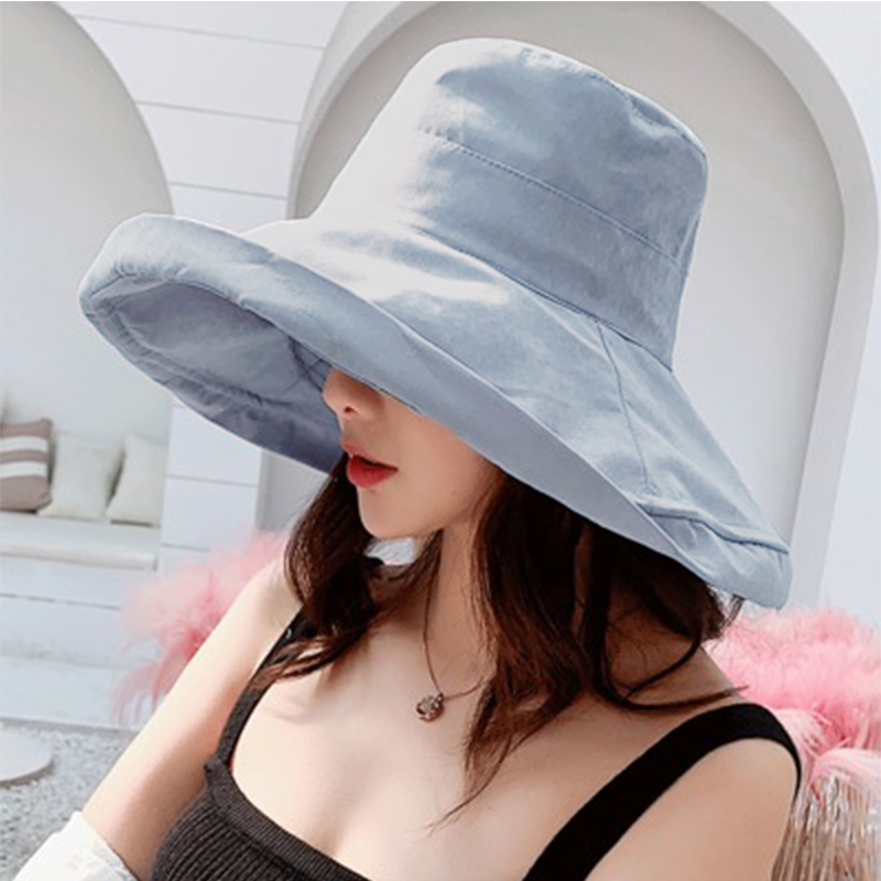 Women's Hat Bucket hat Panamanian Women Four Seasons Fisherman Hat Big Brim Hat Double-Sided Fisherman Hat Sun Visor Cap: GRAY