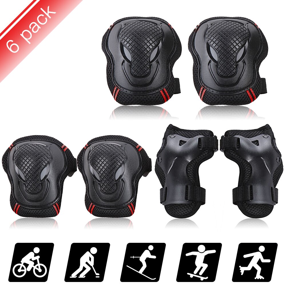 6PCS Knee Pads Elbow Pads Wrist Guards Protective Equipment Set Safety Protection Pads for Skateboard Cycling Riding For Adults