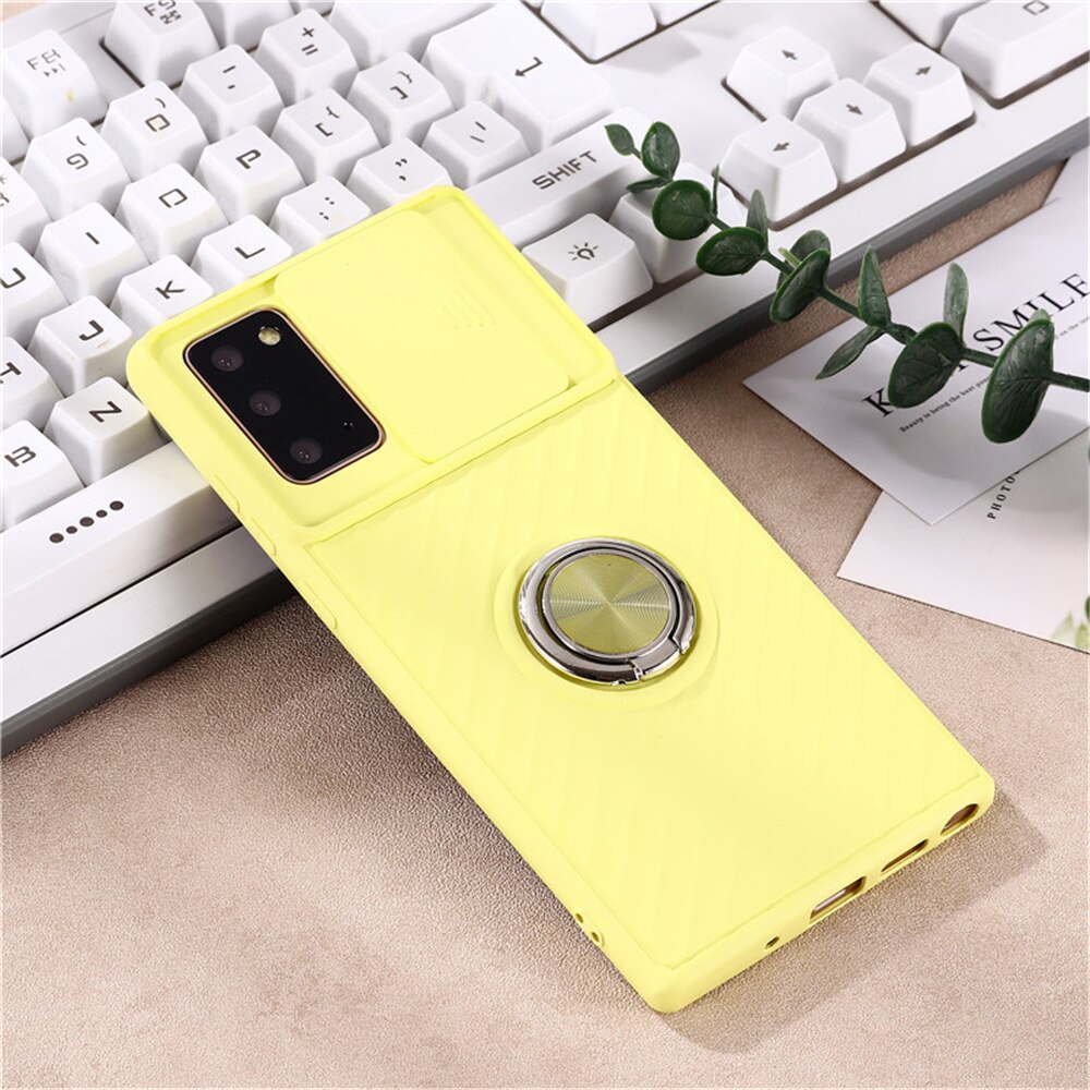 Camera Lens Protection Ring Stand Holder Phone Case For Samsung Galaxy Note 20 Ultra Soft Silicone Full Cover For Note 20 Ultra: For Note 20 / Yellow